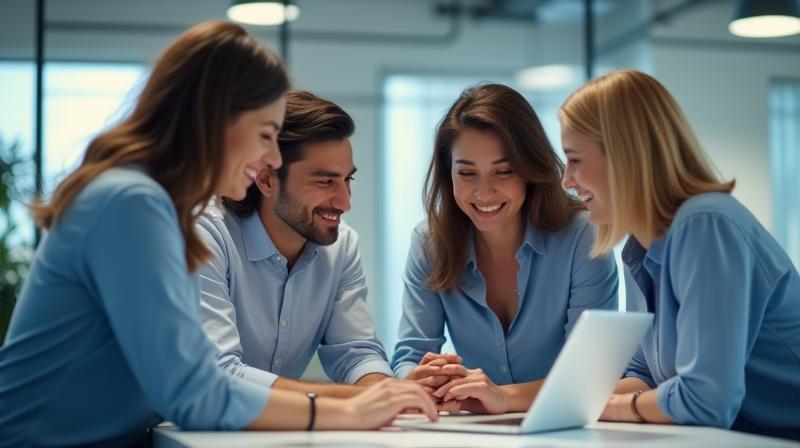 Image representing team collaboration and values in a modern office setting